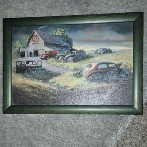 Rustic Barn Scene with Green Frame